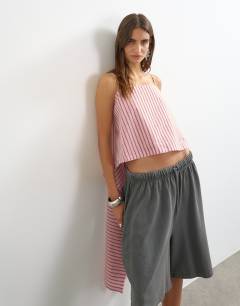 Square neck cami with drape back detail in pink stripe
