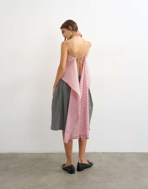 Topshop square neck cami with drape back detail in pink stripe, 2 of 4