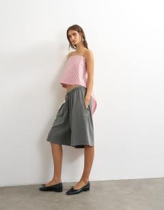 Model wearing Square neck cami with drape back detail in pink stripe