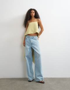 Model wearing Square neck cami with drape back detail in sage