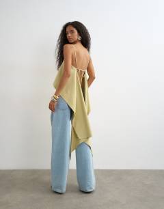 Model wearing Square neck cami with drape back detail in sage