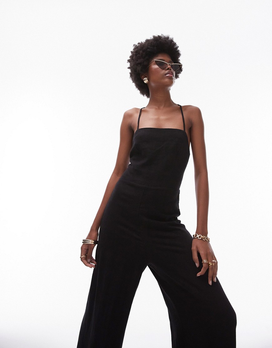 Topshop square neck going out jumpsuit in black