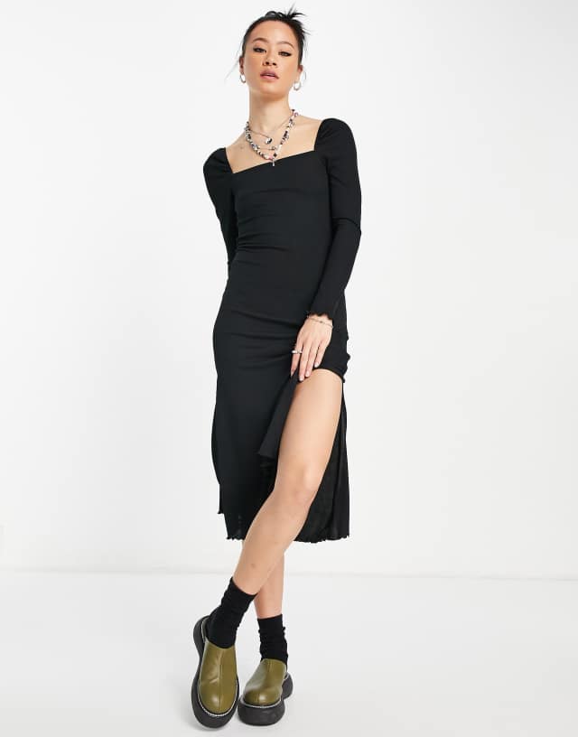 Topshop square neck jersey midi dress in black