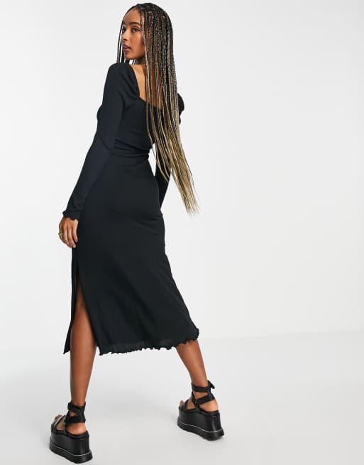 Topshop square neck jersey midi dress in black ASOS