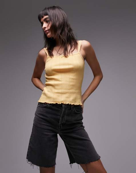 Topshop square neck lace pointelle cami in orange - view 1