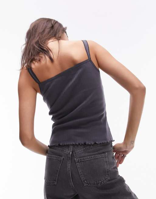 Topshop square neck lace pointelle cami in slate