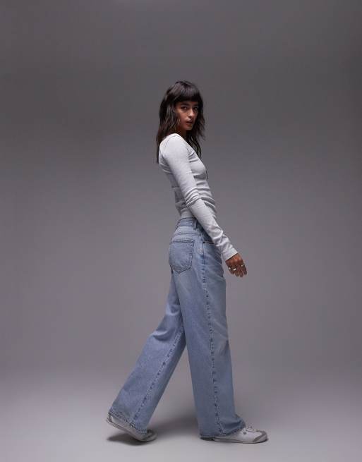 Topshop square neck long sleeve top in gray heather