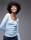 [Topshop] Topshop square neck long sleeve top in light blue L Blue