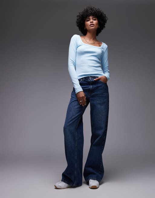 ★PLAGE_seoul★ Textured Square Longline Top_Blue Square Neck Crop Top – LISSA the Shop, LLC