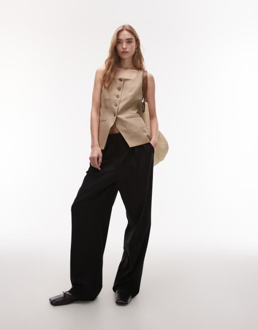 Topshop square neck longline waistcoat in sand, 3 of 4