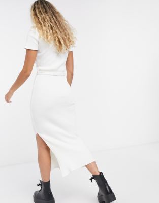 square neck white midi dress