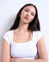 Topshop square neck rib cap sleeve tee in white