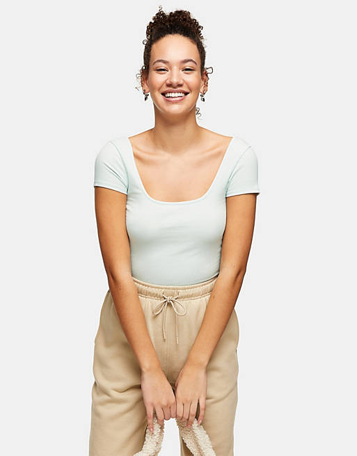 Topshop square neck ribbed t-shirt in mint