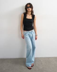 Model wearing Square neck tank in black