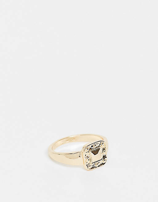 Topshop square statement ring in hammered gold