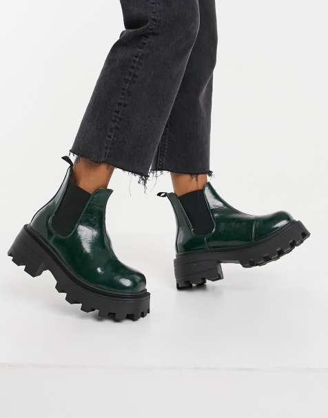 women green chelsea boots