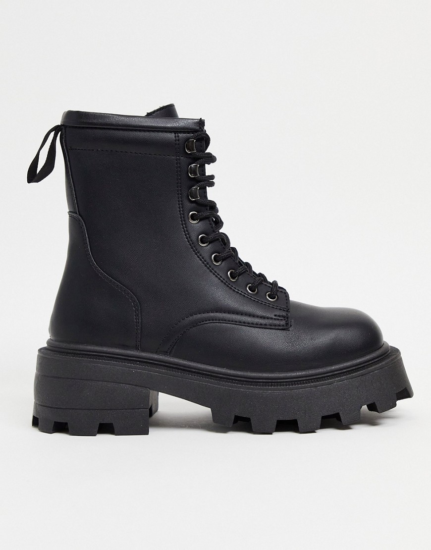 Topshop square toe lace up boots in black