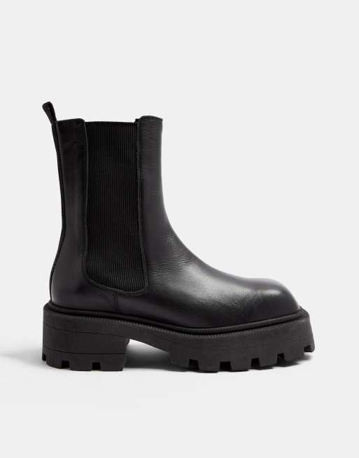 Topshop square toe leather chunky chelsea boots in black | ASOS