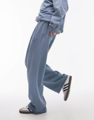 Topshop - St Germain - Jogginghose in Blau mit geradem Bein und Grafik, Kombiteil