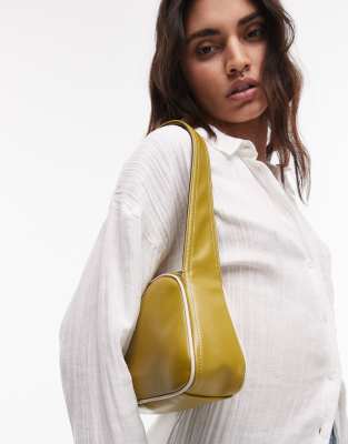 Topshop - Stacy - Schultertasche in Grün mit weißer Paspelierung