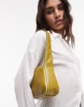 [Topshop] Topshop Stacy shoulder bag in green with white piping One Size GREEN WITH WHITE