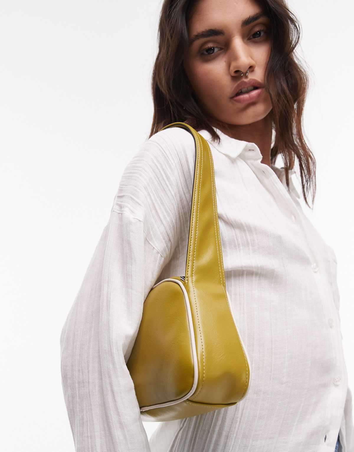 Topshop Stacy shoulder bag in green with white piping