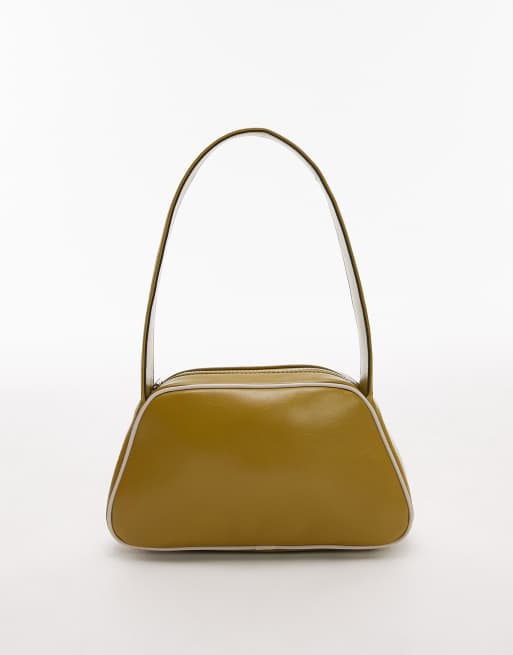 Topshop Stacy shoulder bag in green with white piping