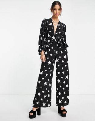 Topshop star jacquard jumpsuit in mono