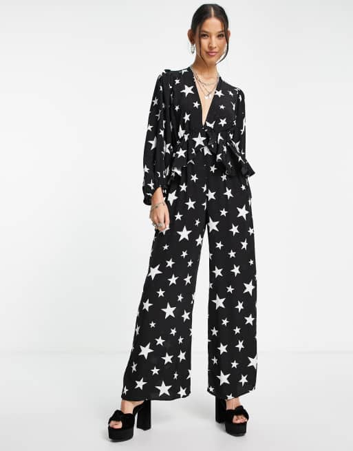 Topshop star jacquard jumpsuit in mono | ASOS