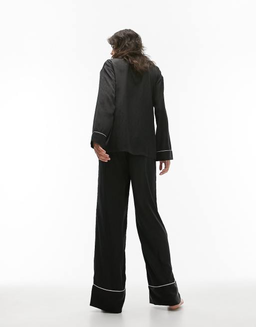 Topshop Maternity star jacquard piped shirt and pants pajama set in black