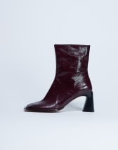 Topshop Star Premium leather round toe block heel boot in burgundy
