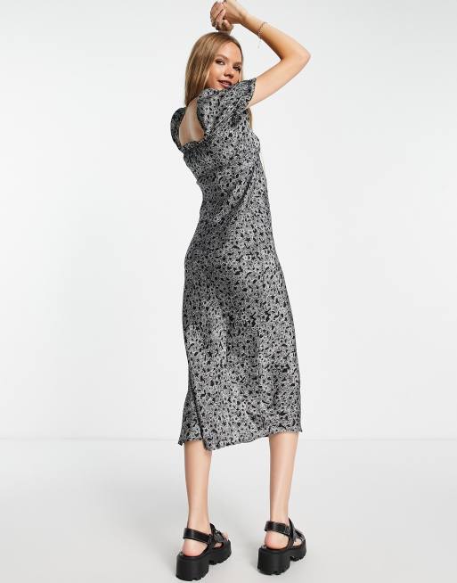 Topshop star print ruched midi dress in multi