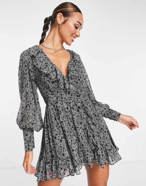 Topshop star ruffle wrap mini tea dress in mono