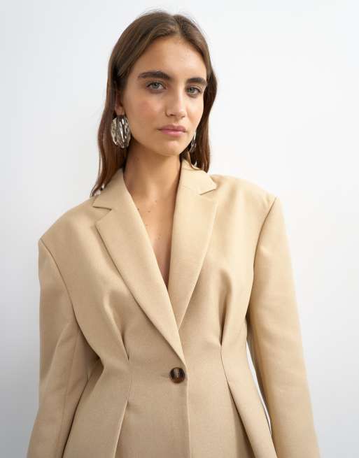 Topshop – Stark taillierter Blazer in Beige, 3 von 4