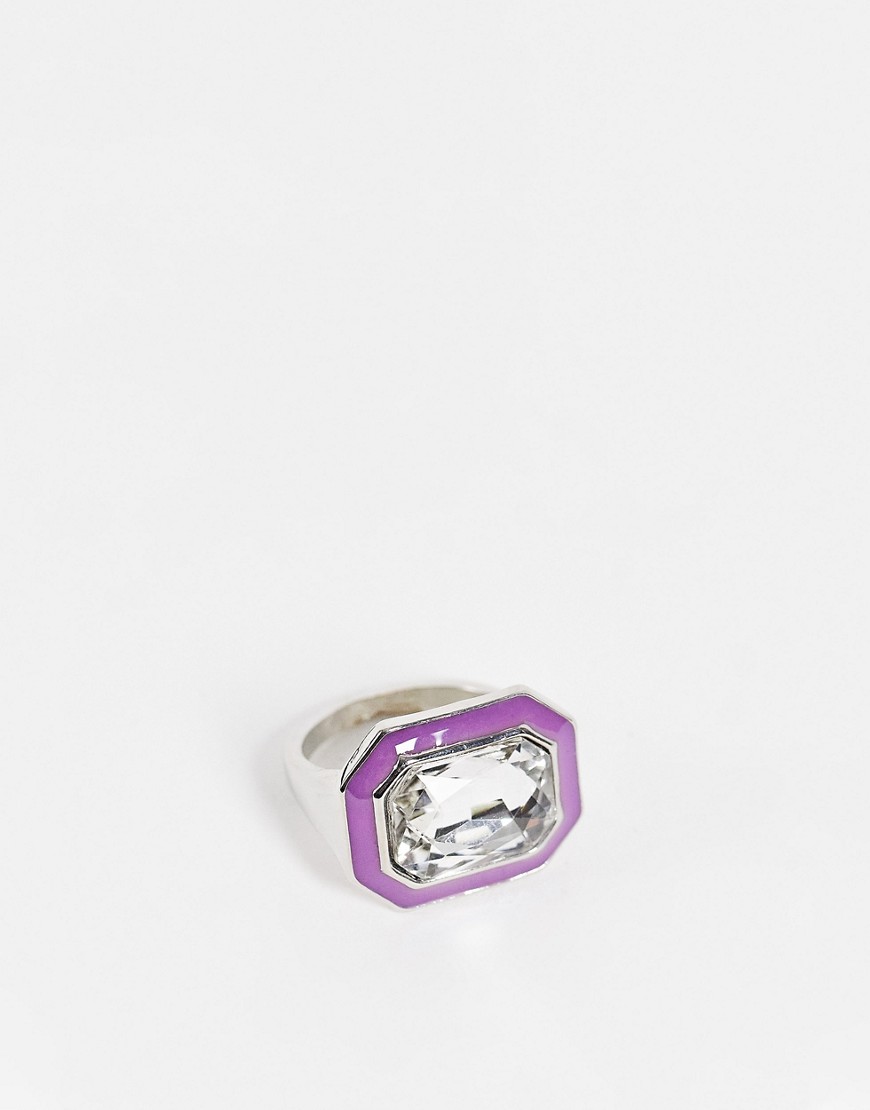 Topshop statement crystal ring with purple stone in silver