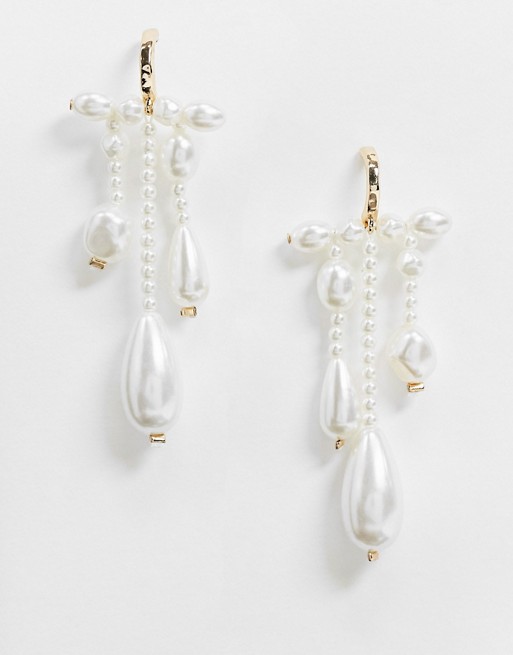 Topshop statement earrings with tierred faux pearl drop