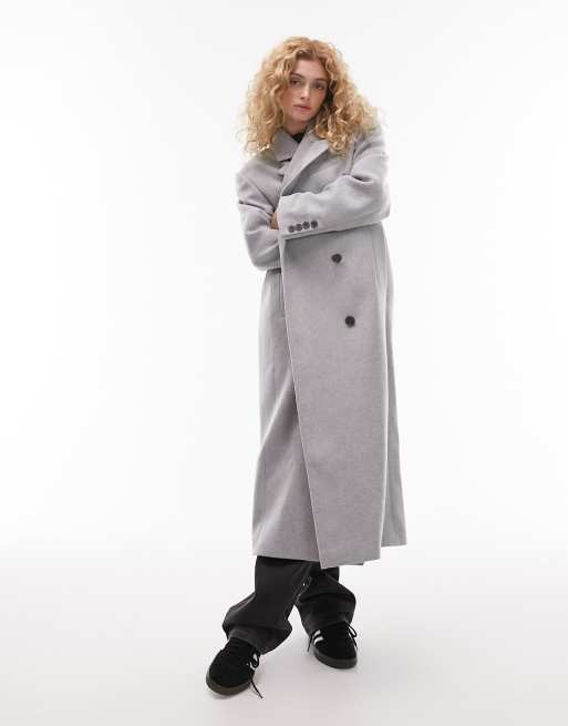 Topshop statement shoulder wool coat in gray