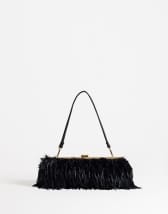 Topshop Steele small faux feather shoulder bag in black