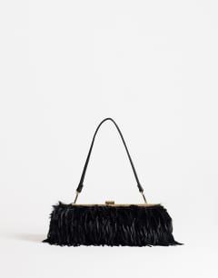 Steele small faux feather shoulder bag in black