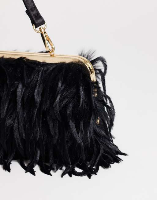 Topshop Steele small faux-feather shoulder bag in black, 3 of 4