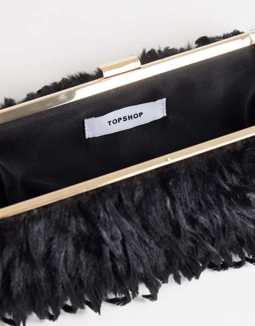 Topshop Steele small faux-feather shoulder bag in black, 4 of 4