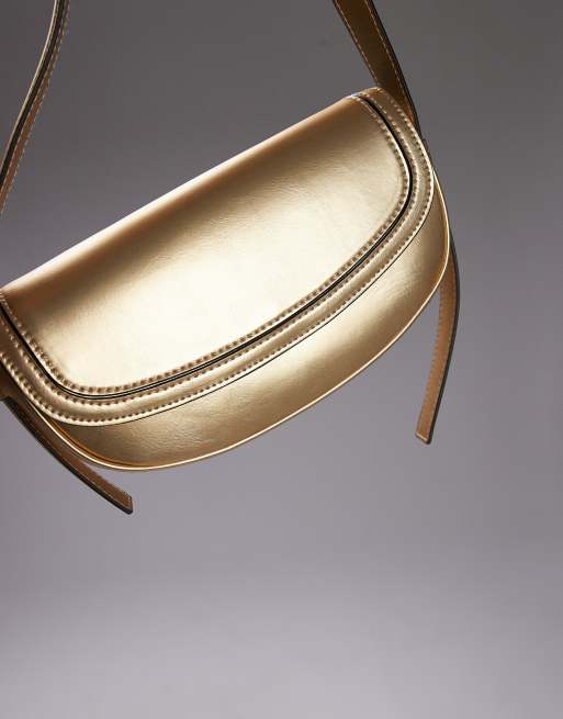 Topshop Stefan half moon shoulder bag in gold, 3 of 4