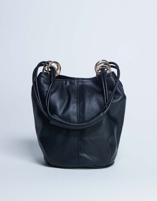 Topshop - Steffie - Borsa da spalla nera con dettaglio ad anello