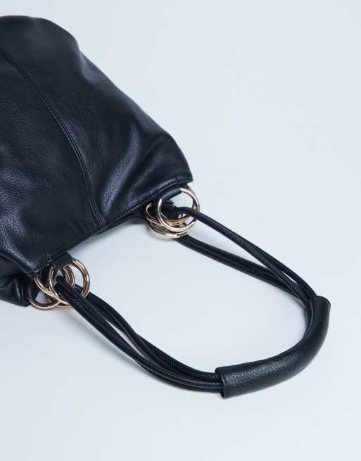 Topshop - Steffie - Schoudertas met ringdetail in zwart, 2 van 4