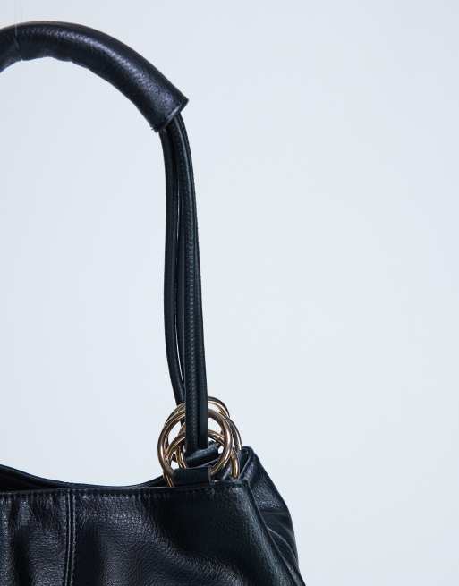 Topshop - Steffie - Schoudertas met ringdetail in zwart, 3 van 4