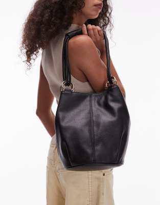 Topshop Steffie shoulder bag with ring detail in black - view 1