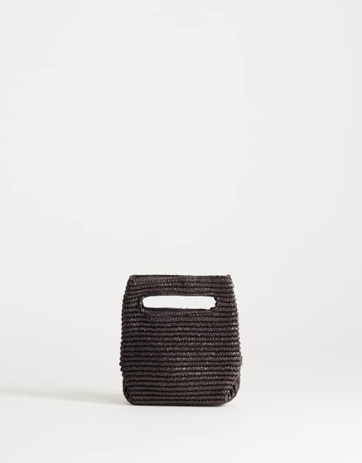 Topshop - Stella - Borsa a mano piccola in paglia color cioccolato