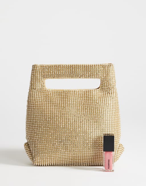 Topshop Stella diamante small grab bag in gold, 2 of 4