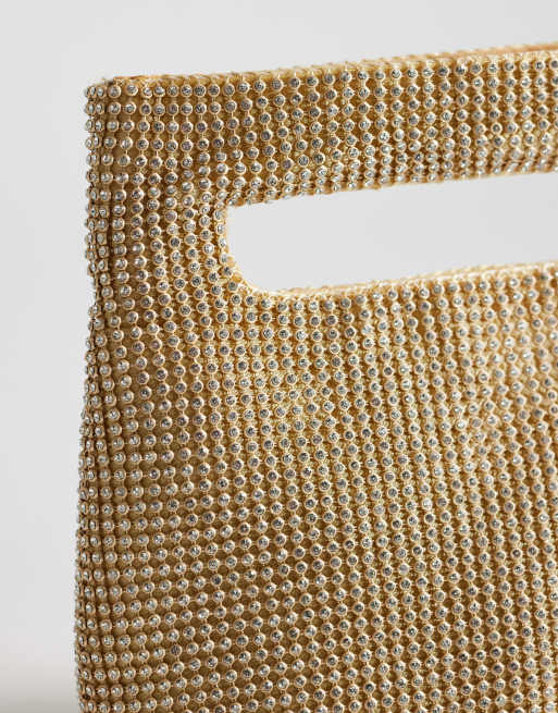 Topshop Stella diamante small grab bag in gold, 3 of 4