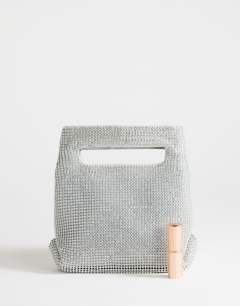 Model wearing Stella diamante small grab bag in silver